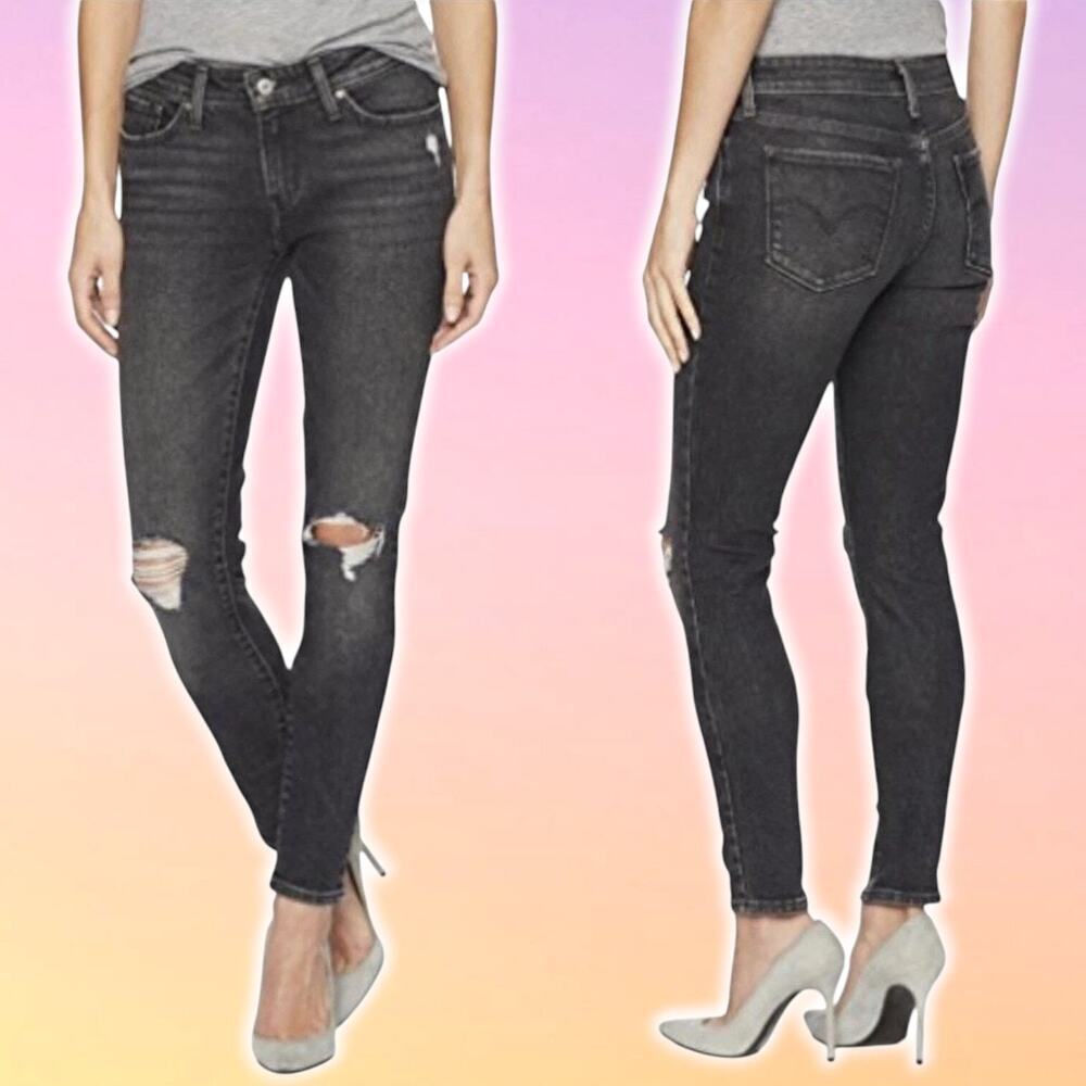 NWT LEVI'S 711 Women's Skinny Jeans Size 24 Ripped Knee In Bandit Black